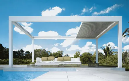 Pergola bioclimatique à lame rétractable - Côté Pergola